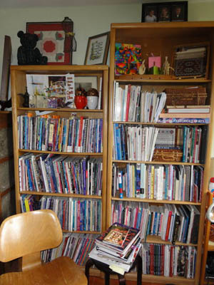 bookshelves filled with reference books